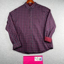 Ben Sherman Shirt XL Burgundy CHeck Flip Cuff Casual Button Up Long Sleeve Mens