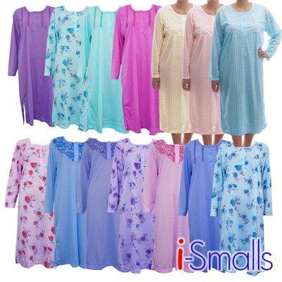 i-Smalls Damen Nachthemd Langarm 3 Knöpfe modern Muster