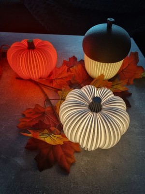 3er SET - 2x Dekorativer Kürbis und 1x Eichel LED   Herbst & Halloween-Deko