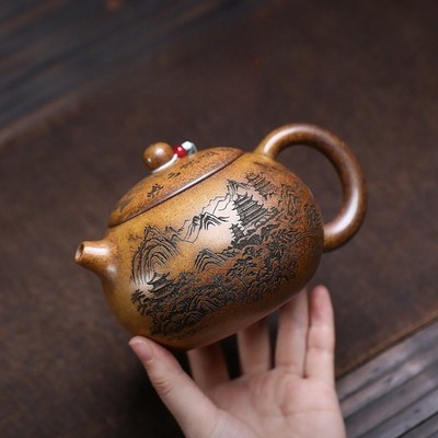 Xishi Pot Real Yixing Zisha Duan Clay Hand Carved Master Pot 9 Infuser Holes New