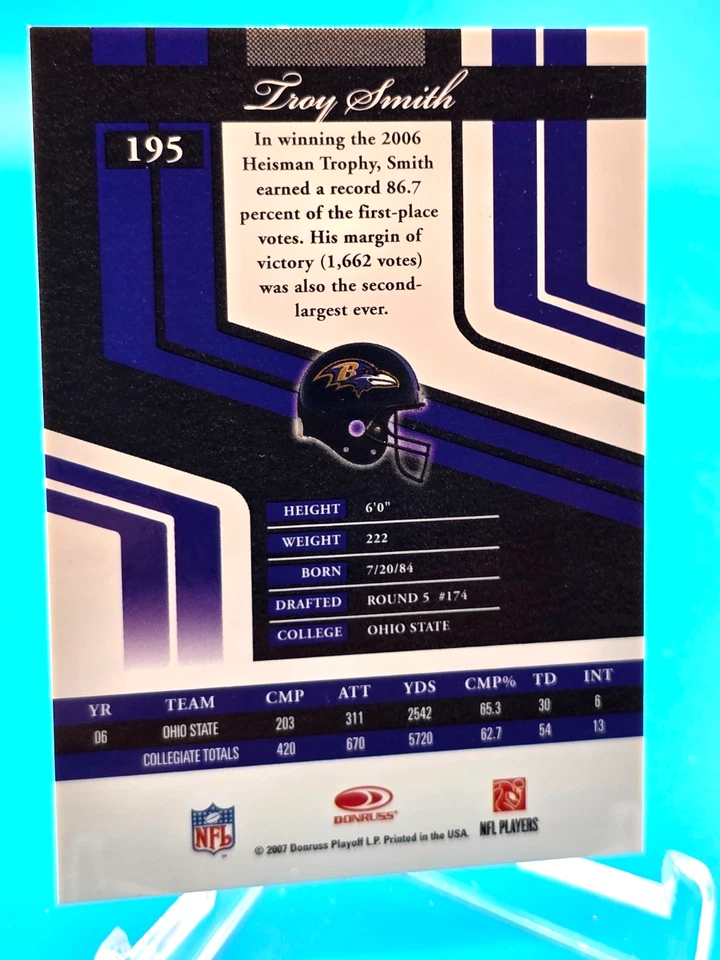Troy Smith 2007 Donruss Elite xxx/599 NATIONAL CONVENTION Rookie Card RC Ravens - Image 2 of 2