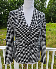 New York  Company Women's Lined Geometric Black White 2-Button Blazer 8