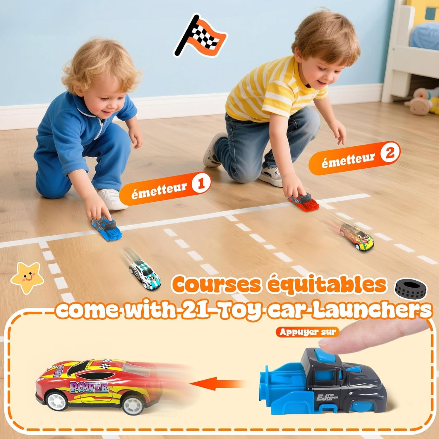 10 Petites Voitures Jouets avec Catapulte et Tapis de Jeu Circuit Enfant