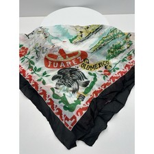 VINTAGE "NEW" 1950's "Juarez" Hand-Rolled Silk Rayon Scarf 31" x 31" - Black