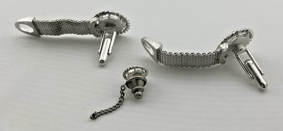 Juego de gemelos y corbatas vintage de malla de cristal azul Dante Foto 3 de 3