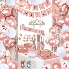 253 Pcs Birthday Decorations For Women Rose Gold Party