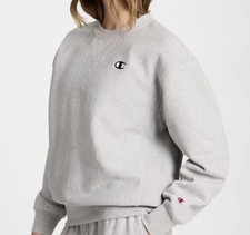 Champion Women's Fleece Crew Neck Pullover Sweatshirt Heather Gray Medium