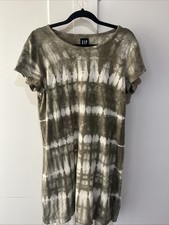 Gap Tee Shirt Dress Womens Large Short Sleeve Olive Tie Dye Beachy Coastal X-LRG