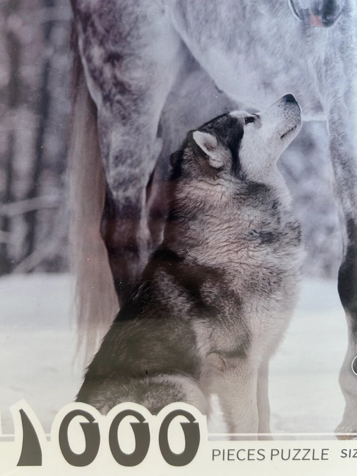 Rompecabezas Caballo con Lobo 1000 Piezas - Blanco y Negro Difícil Puzzle - 700 x 500mm Foto 3 de 4