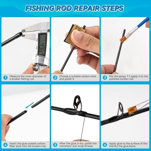 Kit riparazione canna da pesca senza sforzo - set completo 35 pezzi con bastoncini in fibra di carbonio - Foto 8 di 9
