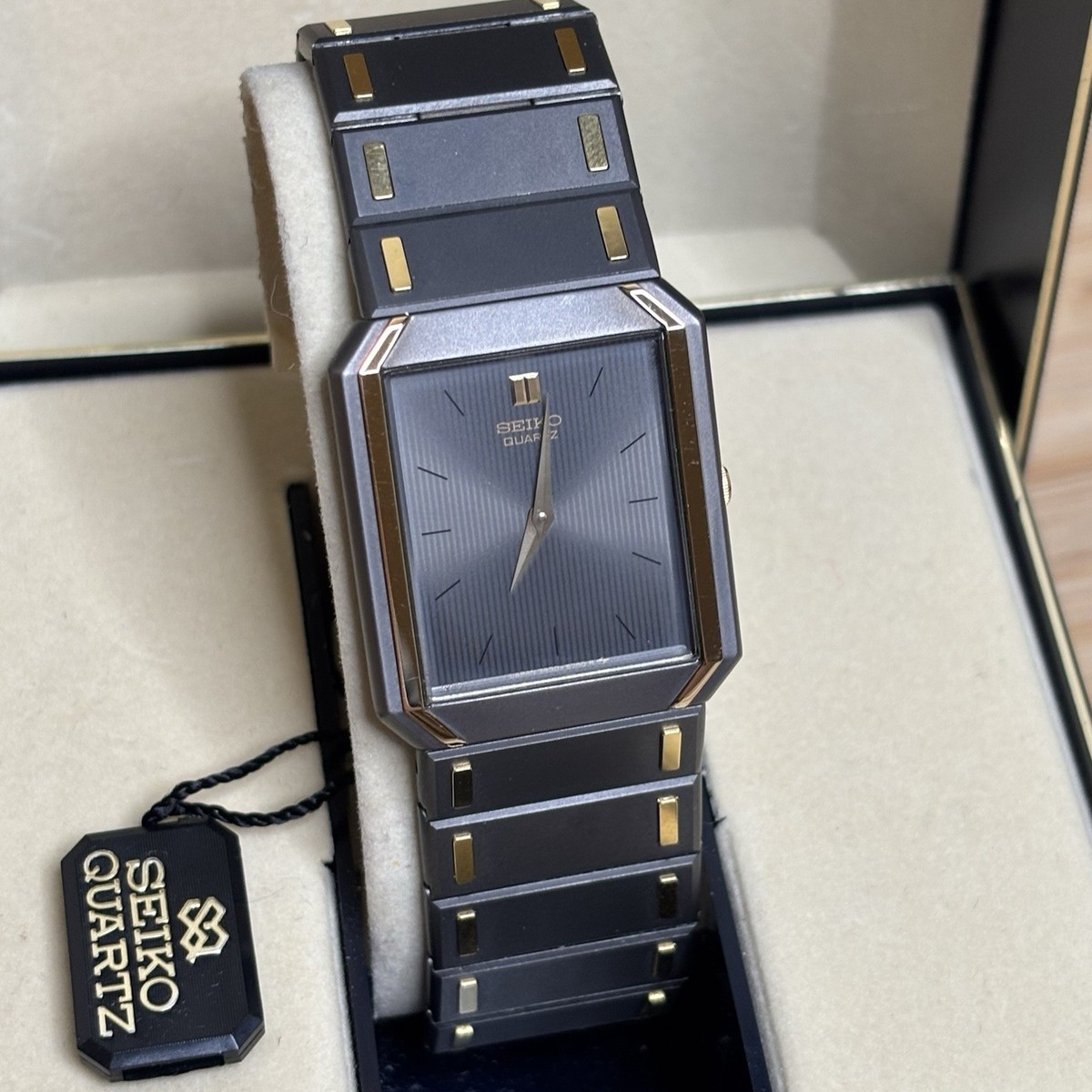 NOS Neo Vintage Seiko Two Tone Tank Watch Dial Gray 7430-5470 Thin