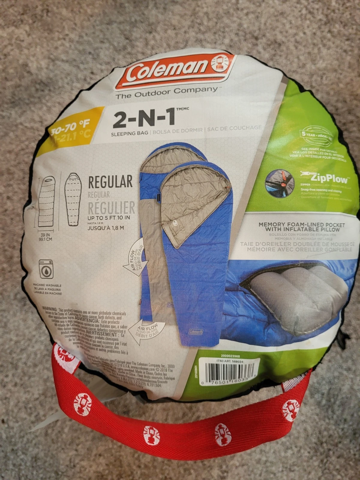 Coleman 2-N-1 Sleeping Bag 30-70 Degree Range (regular Size Up To 5fit 10 Inch)