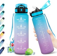 Wasserflasche 1L, Trinkflasche Mit Strohhalm, Trinkflasche Sport Auslaufsicher