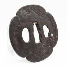 Tsuba Aizu Shoami school Japanese Antique Sword Fitting Samurai Katana Wakizashi