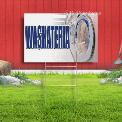 WASHATERIA Laundry Cleaning Dry service drop Indoor Outdoor Yard Sign with metal