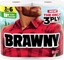 Brawny Tear-A-Square 3-Ply Paper Towels, 2 Triple Rolls = 6 Regular Rolls,