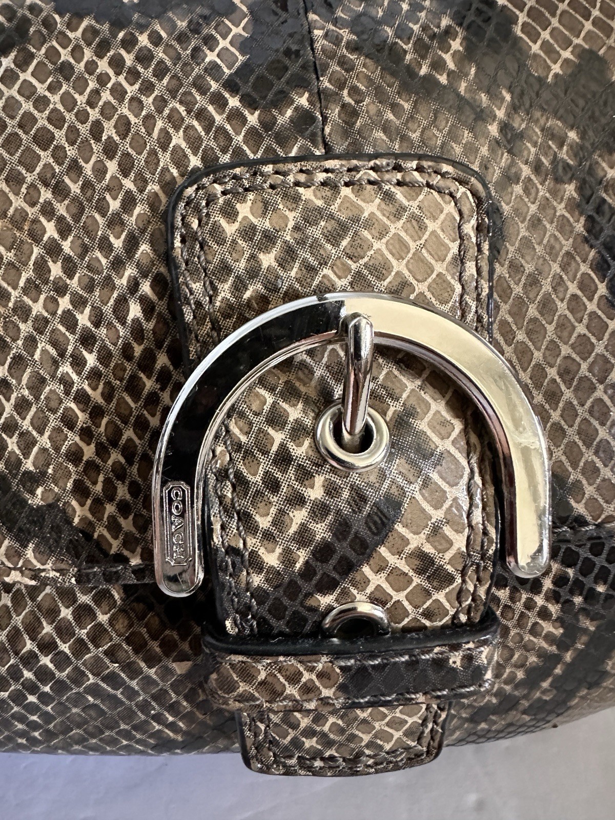 Coach Leather Snake Python Pattern Black Tan Cros… - image 2