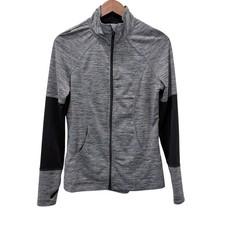 Danskin Now Jacket Womens Medium Gray Track Dri-More Full Zip Thumbholes Running