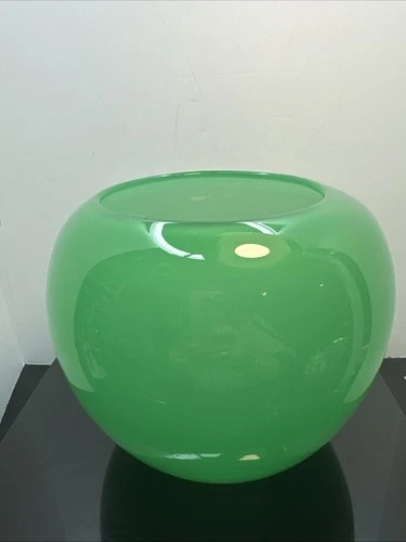 STEUBEN Vase Ball-Shaped Green Jade Glass 7"H Antique 1930's