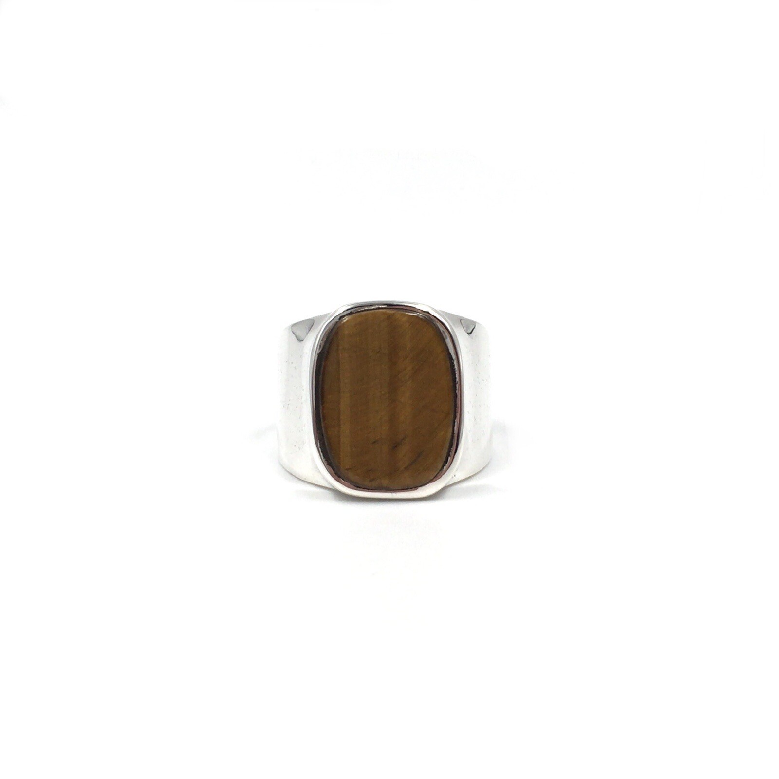 Solid 925 Silver Band Ring Oval Tiger Eye Mens Je… - image 4