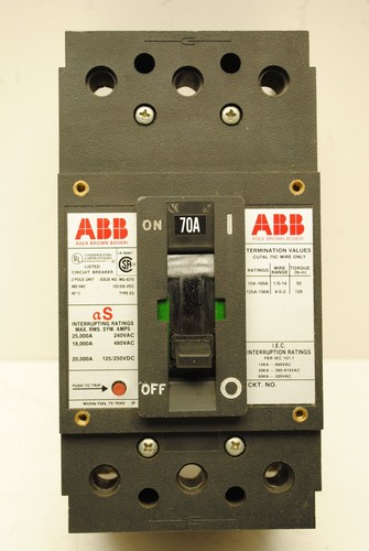 ABB Circuit Breaker ESB42070L 2-Pole, 70-Amp, 480-Volt, New In Box - Picture 3 of 9