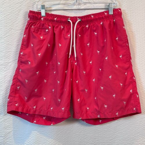 Surf Style Performance Men's XL Swim Shorts Trunks with Stitched Flamingo Design