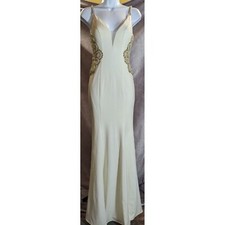 Cream Fishtail Gem Embellished Gown