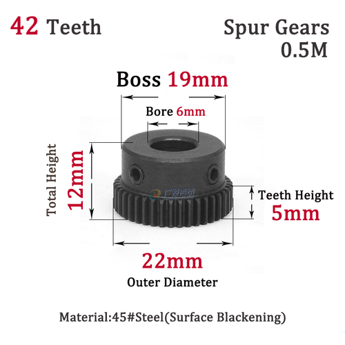 0.5 Mod Spur Gears Steel Pinion Gears 42T Metal Spur Transmission Gear 45 Steel - Picture 2 of 7