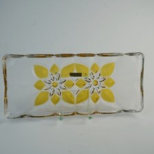 Original Walther Glas RECHTECKIGE KUCHENPLATTE gelb klar 34 x 15 x 2,5cm Vintage