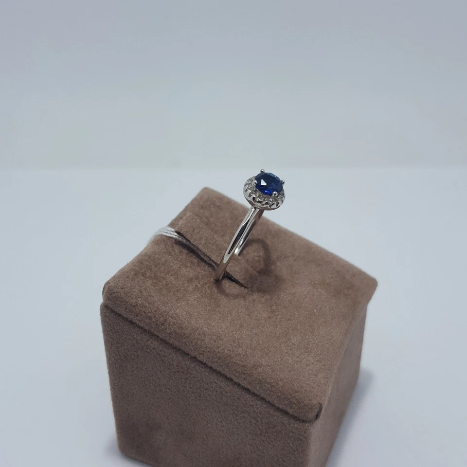Anello zaffiro zircone blu intenso taglio brillante montatura argento 925 bianco - Immagine 3 di 4