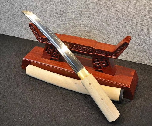 Japanese Clay Tempered 1095 Steel Samurai Sword White wood Shirasaya Tanto* - Picture 2 of 9
