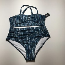 Daci Bikini Top  Bottoms Womens 16W NWT 2-Piece Set Blue Lace Up High Waisted