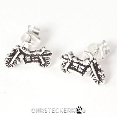 Ohrstecker Motorrad Chopper 1 Paar Echt Silber (925-Silber) plus Acryl Box Neu