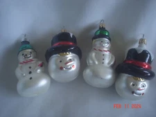 FUN LOT 4 Vtg. SNOWMEN BLOWN GLASS ORNAMENTS 2 Colombia Faces/Heads 2 Full Body
