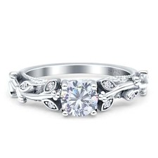 Art Deco Vintage Style Floral Round Engagement Ring 925 Sterling Silver