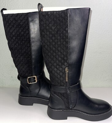 Biker Boots Pavers Black Knee High Boots Women's Wide Fit Casual