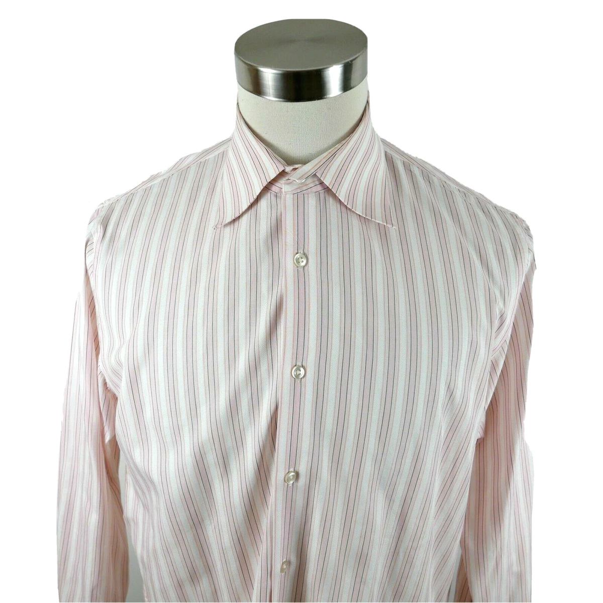 Hugo Boss Mens Cotton LS Button Up Blush Pink White Striped Dress
