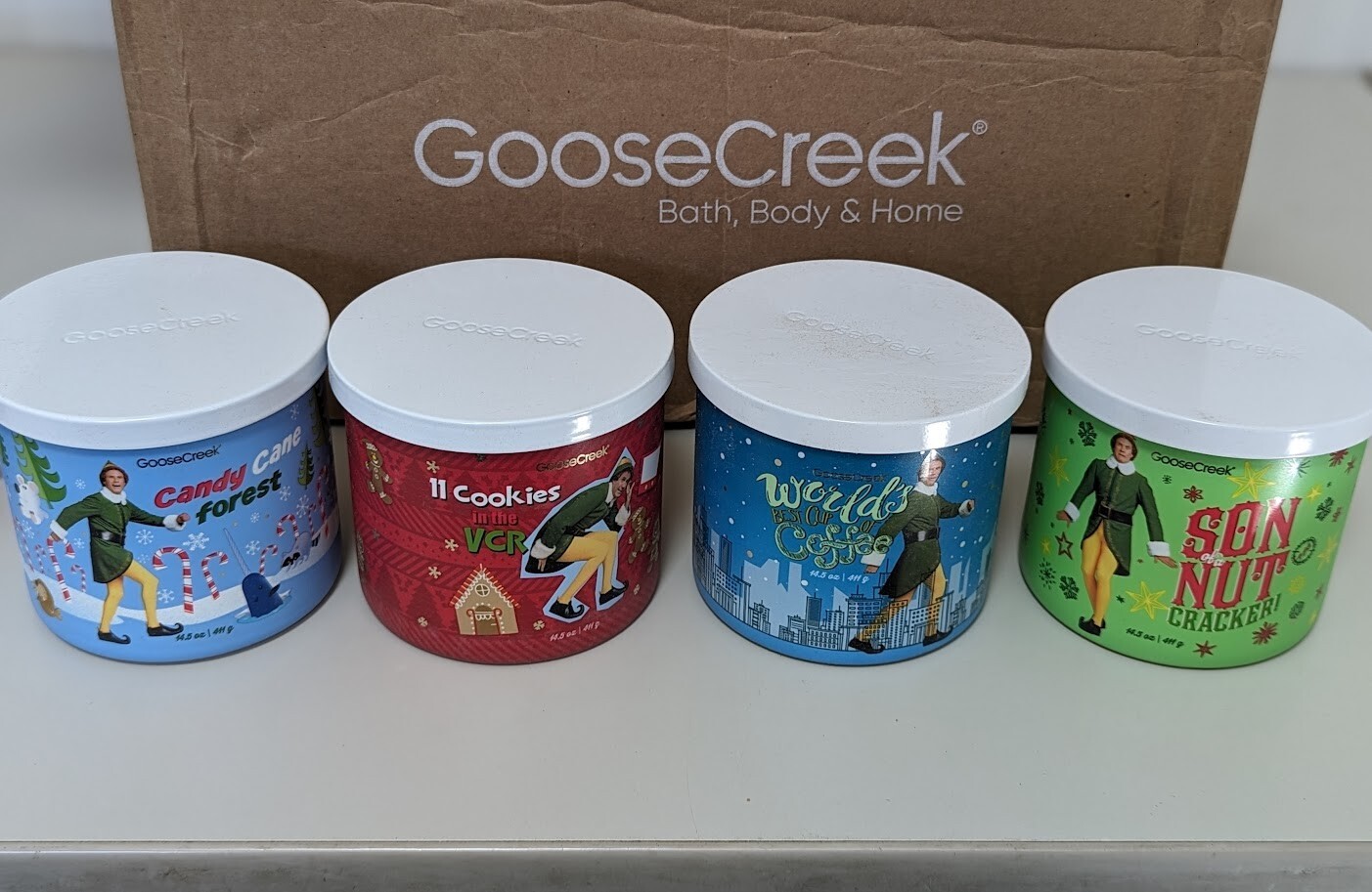 Lot Of 4 ELF Goose Creek 3 Wick Candles 14.5oz Coffee, Cookies, Candy Canes, Nut eBay