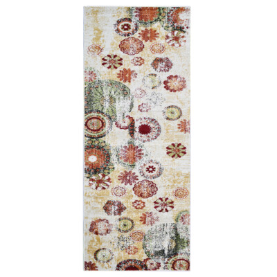 Machine Woven Heat Set Polypropylene 3'2'x10' Runner Area Rug Floral Beige M0005