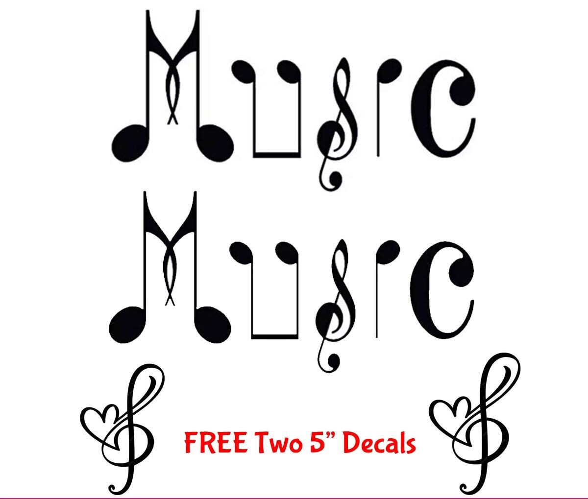 Music Notes Two BLACK Vinyl Decals Car Truck Windows laptop 