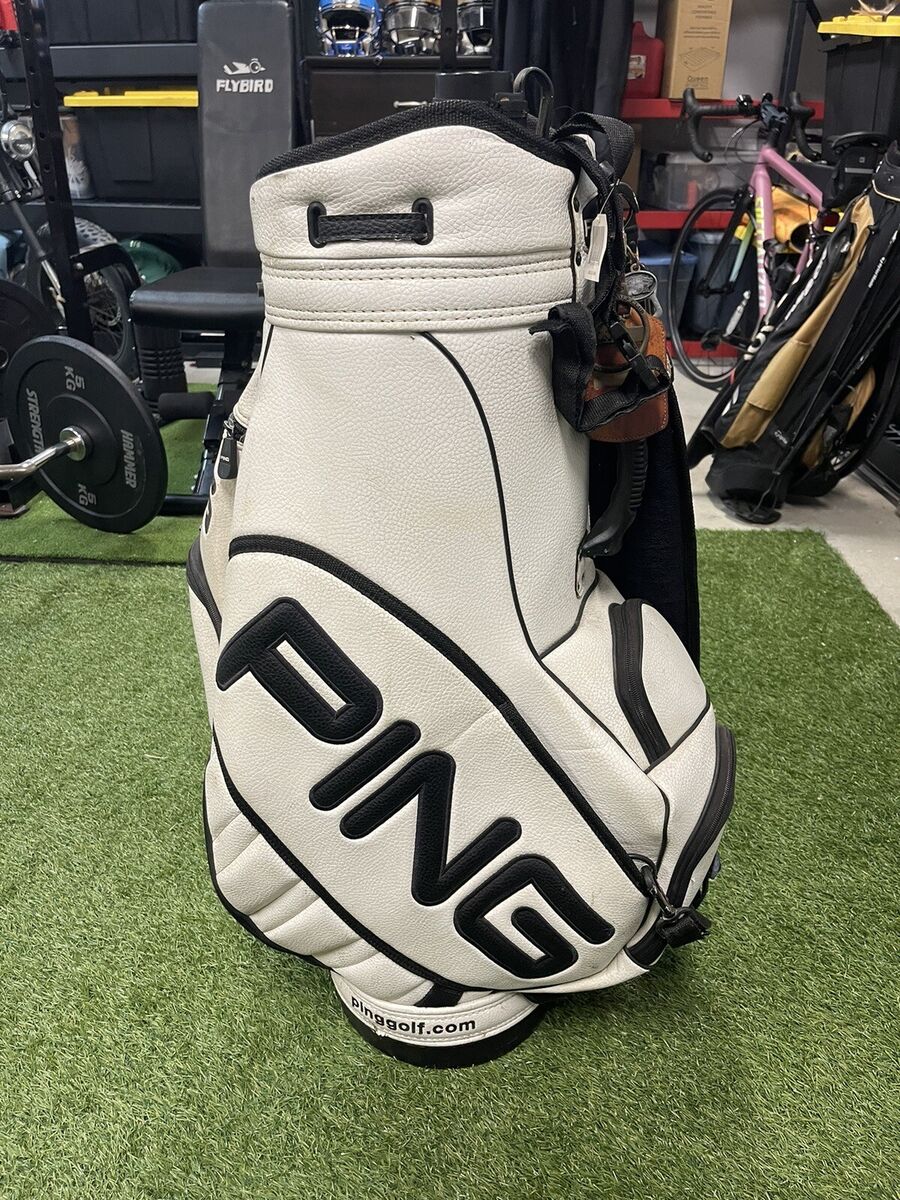 Vintage Ping Staff Golf Bag 6 Way White / Black Leather Vintage Ping Staff Golf Bag 6 Way White / Black Leather