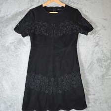 Zara Dress Womens Small Black Floral Embroidery Casual Dinner Short Sleeve