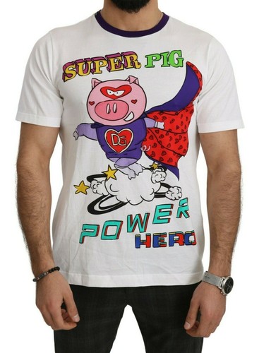 DOLCE \u0026 GABBANA T-SHIRT BIANCA COTONE TOP SUPER POWER Maiale Da Uomo  IT52/US42/XL | eBay