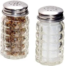 Set of 2 Retro Style Glass Salt and Pepper Shakers 1.5 oz with Stainless Tops