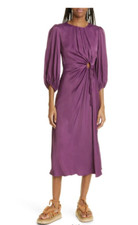 FARM RIO Piping Cutout Balloon Sleeve Dress In Purple Burgundy Size M