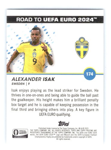 2023 Topps Pristine Road To UEFA #174 Alexander Isak Blue 65/75 Swden - Picture 2 of 2