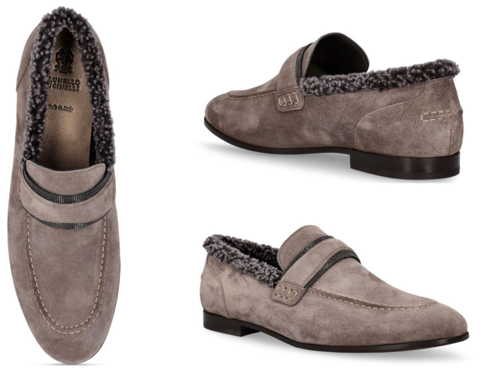 Brunello Cucinelli Loafers Suede Shearling Shoes Slippers Flats Moccasins 41
