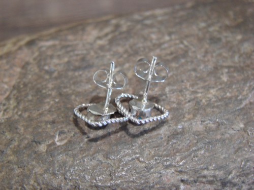 Native American Sterling Silver Turquoise Heart Post Earrings - Pablito - 第 4/4 張圖片