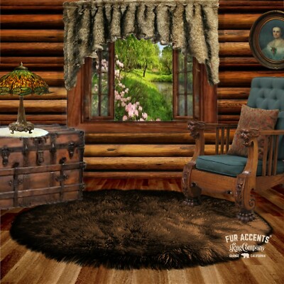 Classic Round Shaggy Sheepskin - Faux Fur Rug Bear Skin Accent Brown Throw Rug  