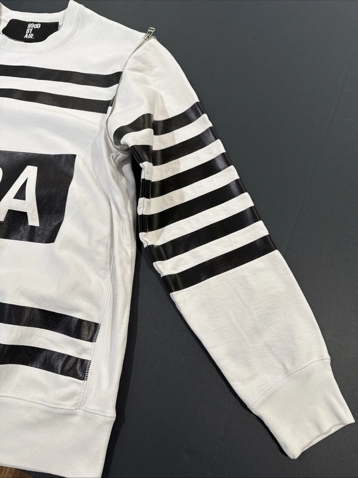 HBA (HOOD BY AIR) Felpa HOOD BY AIR HBA bianco nero cappuccio by Air HBA maniche rimovibili taglia L